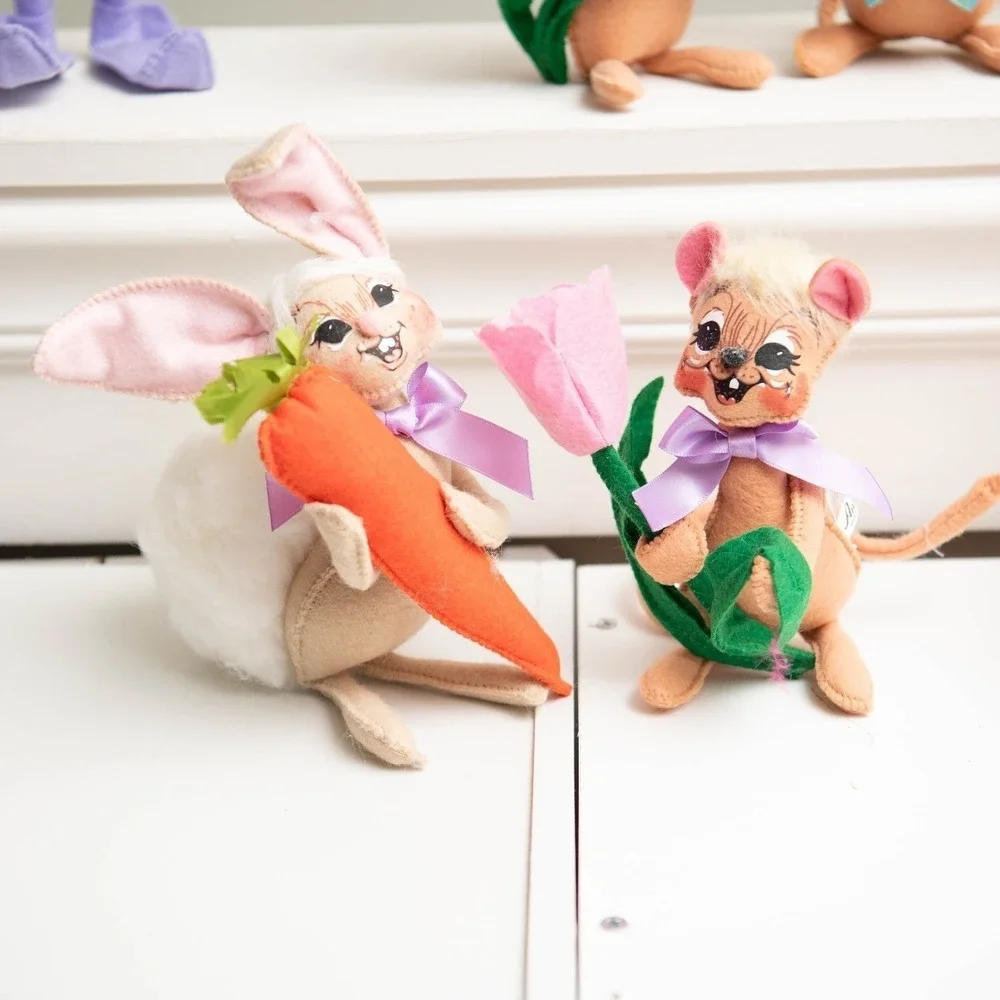 Annalee Dolls 12pc Felt Collector Figurines Mice Bunnies CottageCore Whimsical